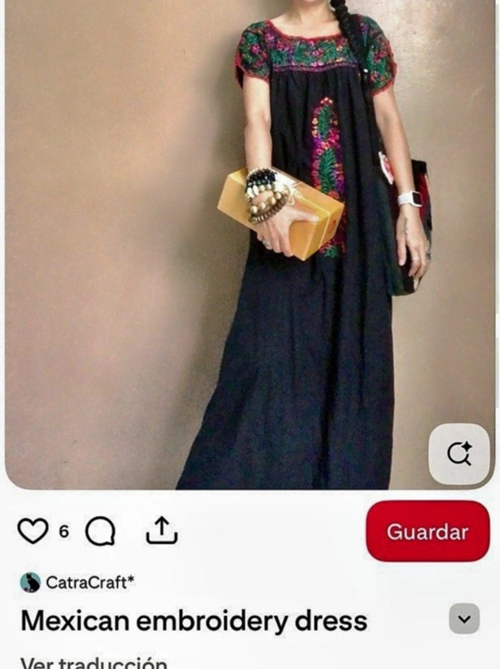 Mexican Embroidery Maxi Dress in Black